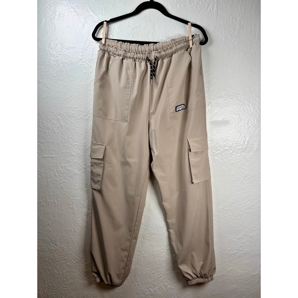Cargo Joggers Womens XL Tan‎ Elastic Waist Pockets Athleisure Utility Outdoor